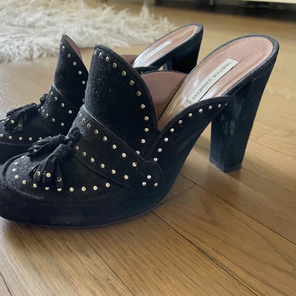 Mules Talons Hauts Noirs Tabitha Simmons Taille 8.5 US - Suède Cristaux Swarovski - Occasion Like New